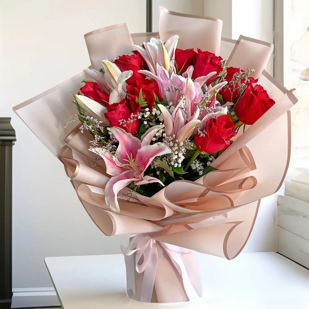 Red Roses & Pink Lilies Bouquet